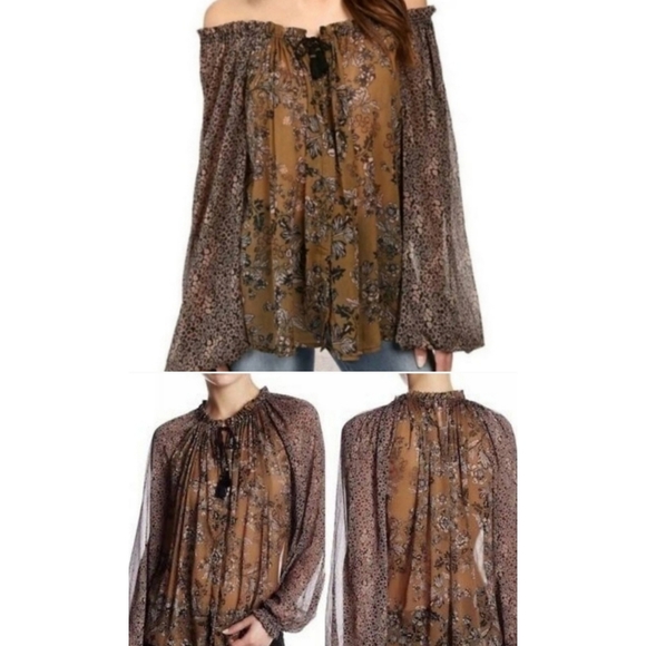 Brown and Black Free People Blouse - Picture 1 of 3